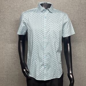 Bruno Milano Stretch Mens‎ M Short Slv Button Up Shirt Lt Blue Anchor Polka Dots
